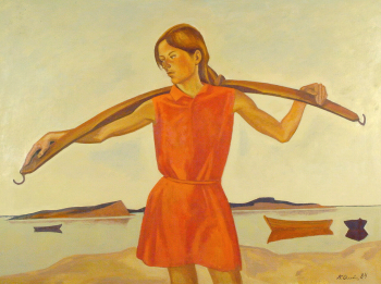 Оссовский Пётр Павлович. Девушка с коромыслом. Оргалит, масло. 89х122. 1984. Тульский музей изобразительных искусств.