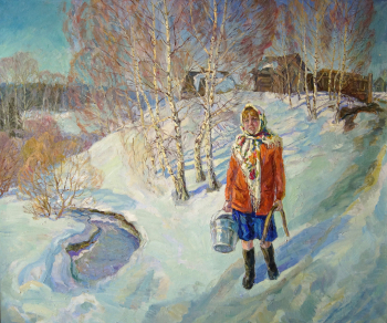 Зидияров Михаил Михайлович. Девушка с коромыслом. Холст, масло. 200х180. 1982. Игринский районный краеведческий музей.