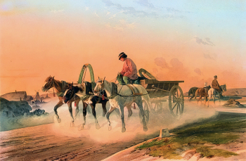 Рыбинский Василий Петрович. Тройка. Бумага, акварель. 26,3х39,6. 1865. Вятский художественный музей имени В.М. и А.М. Васнецовых.