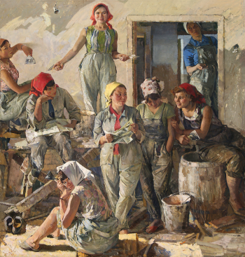 Карачарсков Николай Прокофьевич. О нас пишут. Холст, масло. 199,5х188. 1969. Чувашский государственный художественный музей.
