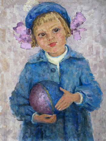 Клещар-Самохвалова Мария Алексеевна. Девочка с мячом. Холст на картоне, масло. 66,5х50,5. 1960-е. Новосибирский государственный художественный музей.