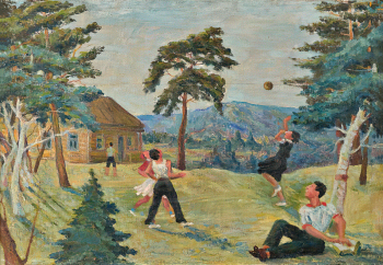 Романов Пётр Петрович. Игра в мяч. Холст, масло. 56х80. 1942. Национальный художественный музей Республики Саха (Якутия).