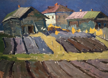 Матушевский Юрий Владимирович. Огороды. Картон, масло. 54х73. Вторая половина 20 века. Тульский музей изобразительных искусств.