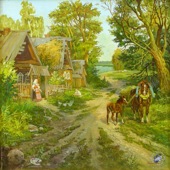 Алёшина Нонна Владимировна. В деревне. Холст, масло. 50х50. 1998. Авторское собрание.