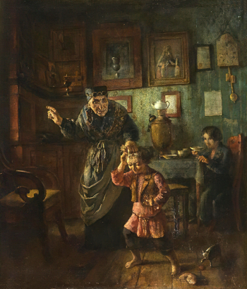 Нерадовский Иван Диомидович. Наказание внука. Холст, масло. 58,5х51,5. 1860-е. Государственный Эрмитаж.