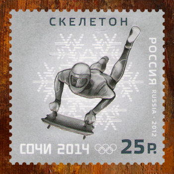 Марка `Скелетон`. Серия `XXII Олимпийские зимние игры`. Сочи 2014. 3,7х3,7. 2012. Музей Труновского муниципального округа.