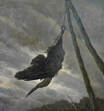 Галкин Иннокентий Агапович. Пугало. Оргалит, масло. 56х52. 1989. Томский областной художественный музей.