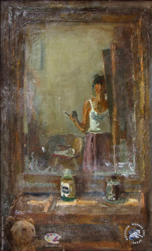Акритас Альбина Георгиевна. Зеркало. Картон, масло. 80х50. 1988. Авторское собрание.