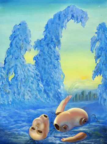 Корчагин Юрий Сергеевич. Пейзаж с куклой. Холст, масло. 84х60. 1974-1992. Братский городской объединённый музей истории освоения Ангары.