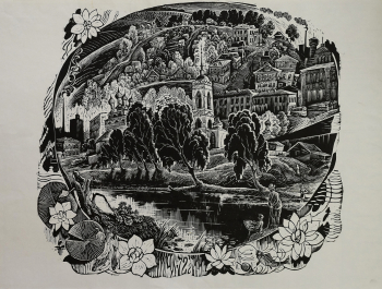 Чапкин Игнатий Фёдорович. Вид Мстёры. Бумага, офорт. 42,3х61,2. 1972. Государственный музей Холуйского искусства.