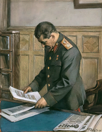 Бондар Сергей Михайлович. Сталин в кабинете. Бумага, акварель. 52х41. 1949. Государственный музейно-выставочный центр РОСИЗО.