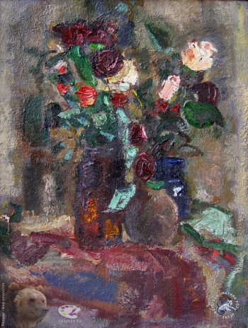 Акритас Альбина Георгиевна. Натюрморт `Розы`. Холст, масло. 90х60. 1999. Авторское собрание.