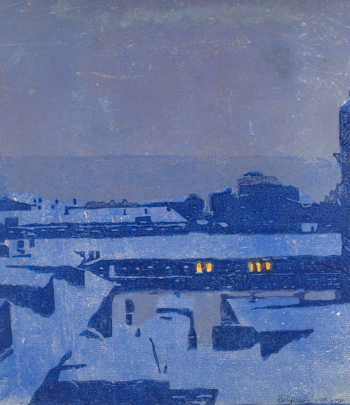 Шикалов Николай Сергеевич. Вечер. Бумага, линогравюра. 25х21,3. 1919. Государственный музей изобразительных искусств Республики Татарстан.
