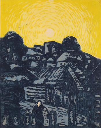 Шикалов Николай Сергеевич. Город. Бумага, линогравюра. 16,8х13,3. 1920. Государственный музей изобразительных искусств Республики Татарстан.
