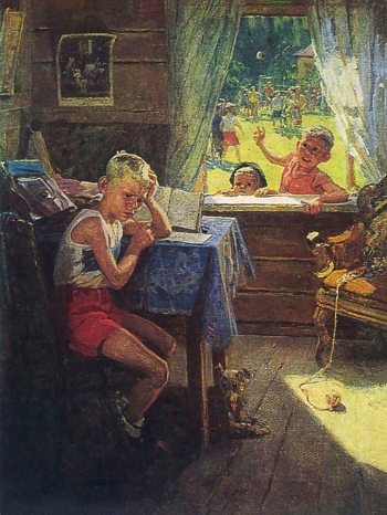 Решетников Фёдор Павлович. Переэкзаменовка. Холст, масло. 79х62. 1954. Горловский художественный музей.