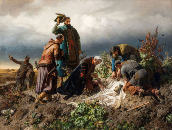 Берталан Секей. Обнаружение трупа короля Людовика II. Холст, масло. 181,5х140. 1860. Венгерская национальная галерея.
