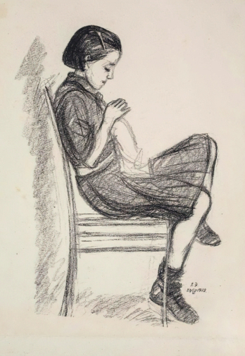 Эвенбах Евгения Константиновна. Швея. Бумага, литография. 30х20. 1939. Иркутский областной художественный музей имени В.П.Сукачева.