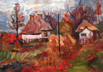 Ашихман Николай Яковлевич. Сельский пейзаж. Картон, масло. 20 век. Частное собрание.