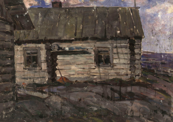 Сараев Владимир Васильевич. Изба на берегу. Картон, масло. 49,5х69,5. 1970-е. Художественная культура Русского Севера.