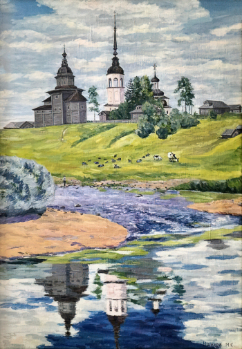 Ушаков Михаил Серафимович. Деревня Предтеча. Холст, масло. 74,3х54,3. 1975. Тотемское музейное объединение.