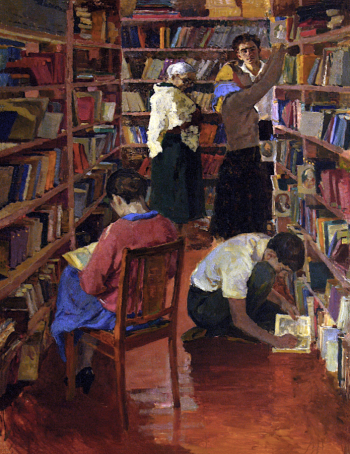 Ионов Пётр Никифорович. В библиотеке. Холст, масло. 176х130,5. 1960-е. Смоленский государственный музей-заповедник.