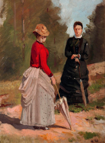 Шишкин Иван Иванович. Две женские фигуры. Картон, масло. 29х22. 1880-е. Местонахождение картины неизвестно.