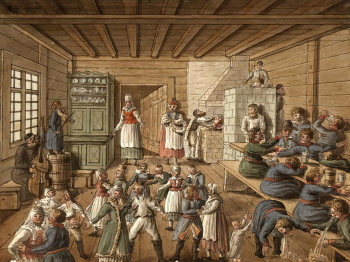 Орловский Александр Осипович. Пирушка. Бумага, акварель. 13х17. Конец 18 или начало 19 века. Воронежский областной художественный музей имени И.Н.Крамского.