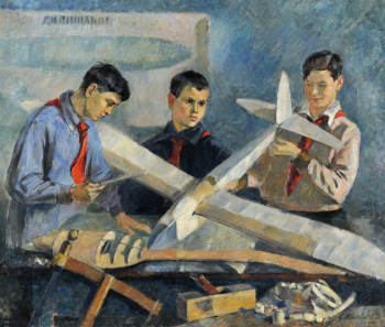 Миловидов Борис Васильевич. Авиамоделисты. Холст, масло. 95х115. 1934. Саратовский государственный художественный музей имени А.Н.Радищева.