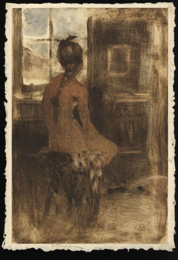 Герардов Николай Николаевич. Обнажённая у окна. Бумага, офорт. 56х38,5. Конец 19 или начало 20 века. Государственный исторический музей.