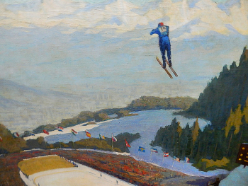 Лучишкин Сергей Алексеевич. Большой трамплин в Сен-Низье. Холст, масло. 80х100. 1968. Сочинский художественный музей имени Д.Д.Жилинского.