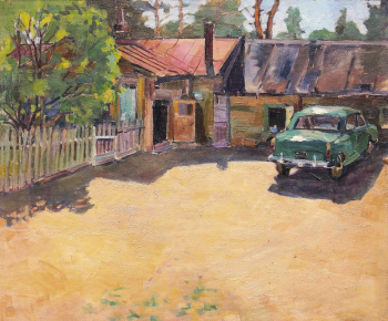Рендель Лазарь Анатольевич. Луга. Дворик. ДВП, масло. 60х51. 1970. Тобольский историко-архитектурный музей-заповедник.