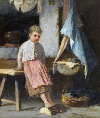 Пелевин Иван Андреевич. У люльки. Доска, масло. 15,5х12. 19 век. Дальневосточный художественный музей.