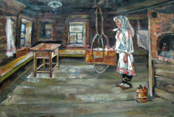 Радимов Павел Александрович. У зыбки. Холст, масло. 40х57. 1926. Национальный музей Республики Марий Эл имени Тимофея Евсеева.