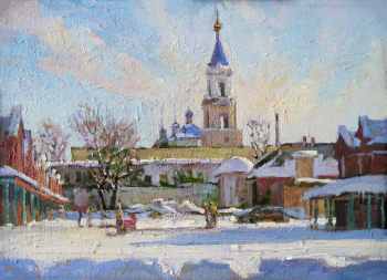 Стоячко Михаил Вячеславович. Город Кашин зимой. Оргалит, масло. 40х55. 2018. Тверской краеведческий музей.