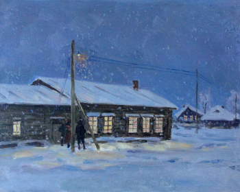 Логунов Владимир Петрович. Здание Кашинской электростанции. Картон, масло. 23,8х29,7. 1970. Волоколамский кремль.