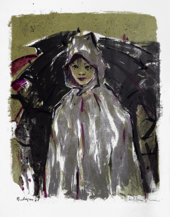 Матюх Вера Фёдоровна. Девушка в плаще. Бумага, литография. 62х47,2. 1961. Художественная культура Русского Севера.