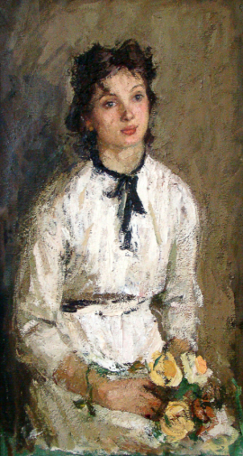 Антипов Николай Александрович. Выпускница. Холст, масло. 103х58. 1957. Брянский областной художественный музейно-выставочный центр.
