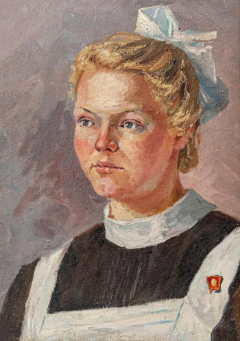 Карякин Вениамин Петрович. Выпускница. Холст, масло. 44,3х31,2. 1960-е. Саткинский краеведческий музей.