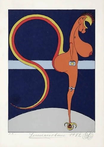 Фридрих Шрёдер-Зонненштерн. Петух. Бумага, сериография. 24,6х17,4. 1972. Частное собрание.