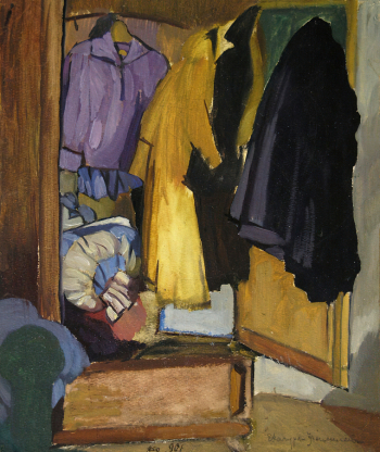Лассон-Спирова Эльза Альфредовна. Вещи в шкафу. Картон, темпера, гуашь. 33х28,5. 1920. Козьмодемьянский культурно-исторический музейный комплекс.