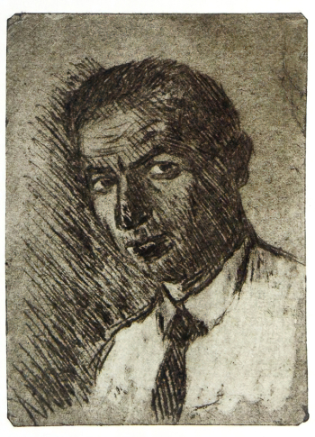 Каплан Анатолий Львович. Автопортрет. Бумага, офорт, сухая игла. 23,7х15,8. 1945. Вологодская областная картинная галерея.