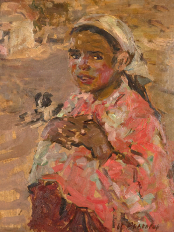 Вилковир Ирина Ефимовна. Портрет Саодат. Холст на картоне, масло. 55,5х43. 1960. Калининградский областной музей изобразительных искусств.