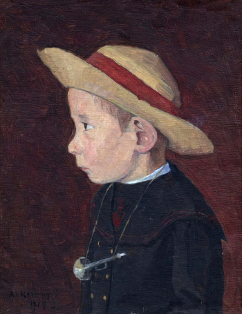 Корин Александр Дмитриевич. Мальчик. Холст, масло. 26,7х21. 1912. Государственный музей Палехского искусства.