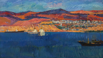 Априль Аарон Исаакович. У Красного моря. Оргалит, масло. 70х120. 1968. Государственный музейно-выставочный центр РОСИЗО.