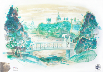 Смирнова Екатерина Борисовна. У пруда. Бумага, цветная литография. 35х50. 2000. Частное собрание.