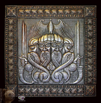Морозов Виктор Андреевич. Свентовид. Алюминий, латунь, чернение. 71х72. 2011. Собрание семьи художника.