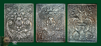 Морозов Виктор Андреевич. Гротески. Алюминий, чернение. 53х41, 53х41, 53х41. 2021. Собрание семьи художника.