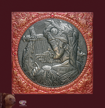 Морозов Виктор Андреевич. Орфей. Алюминий, анодированный алюминий, чернение, холодная эмаль. 74х74. 2011. Собрание семьи художника.