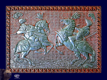 Морозов Виктор Андреевич. Турнир. Алюминий, медь, чернение, масло. 71х101. 2005. Собрание семьи художника.