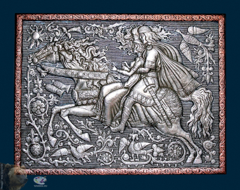 Морозов Виктор Андреевич. Конная прогулка. Алюминий, медь, чернение. 73х93. 2009. Собрание семьи художника.